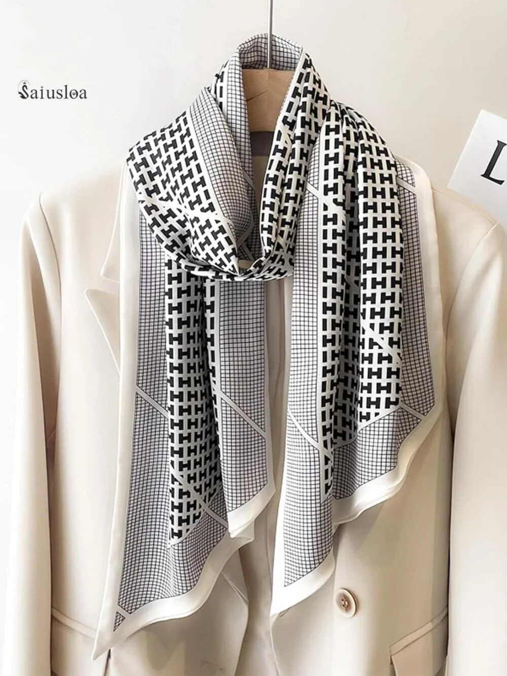 Women's Monochrome Head Scarves Long Skinny Silky Hair Bags Scarf